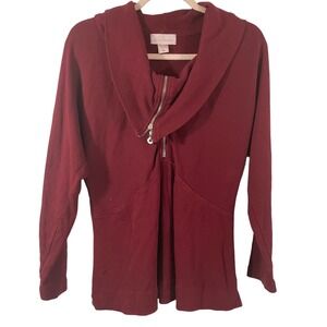 Petite Medium Soft Surroundings Sweater Top Shirt Women Red Burgundy Zipper Cowl